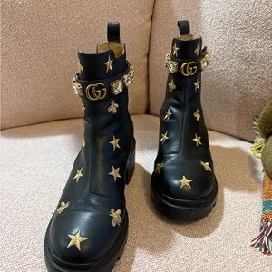 Gucci Black Ankle Boots with Gold Embellishments